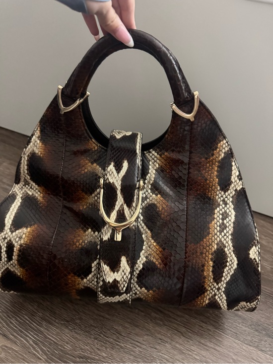 Gucci Handbags - Gucci Brown & Cream Python-Print Satchel with Gold Hardware